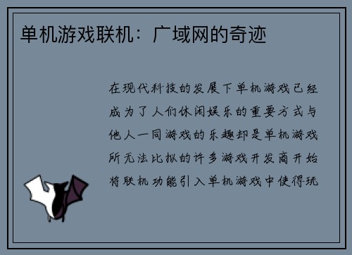 单机游戏联机：广域网的奇迹